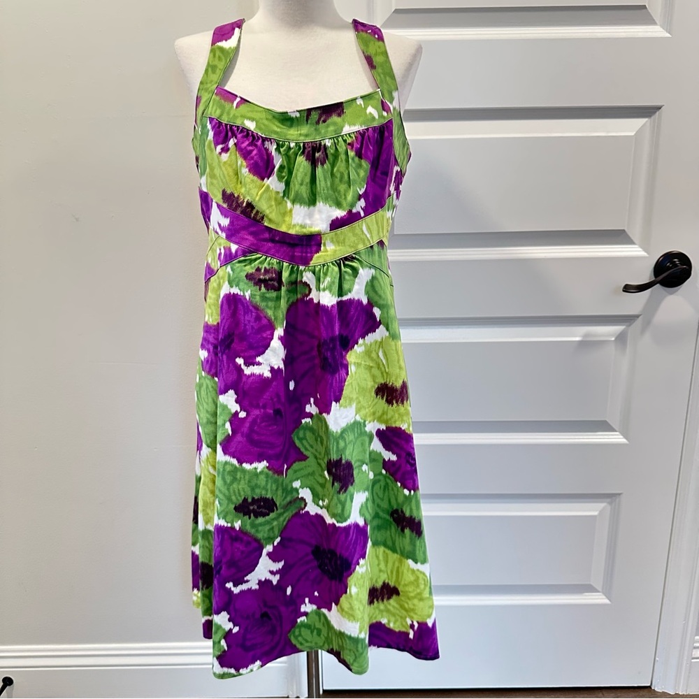 London Times Purple and Green Floral Dress Size 14